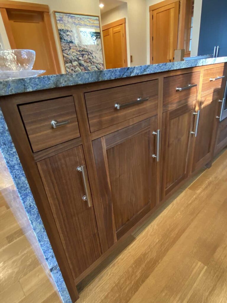 Kitchen island and cabinets at Waterfront home