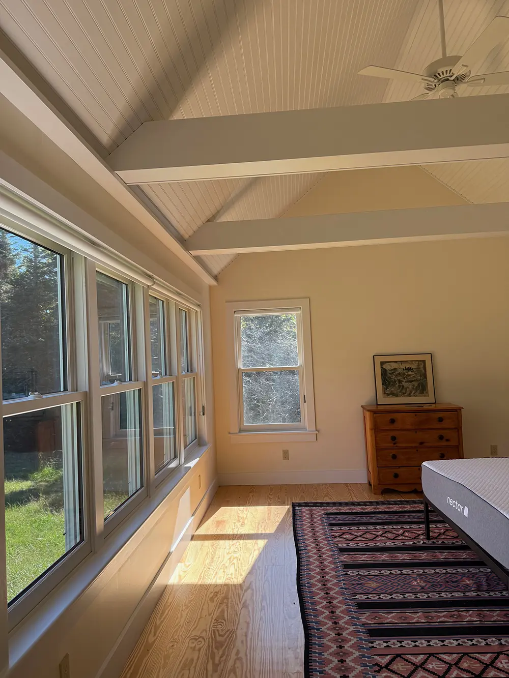 Windows and ceiling in bedroom of Sunshine Addition